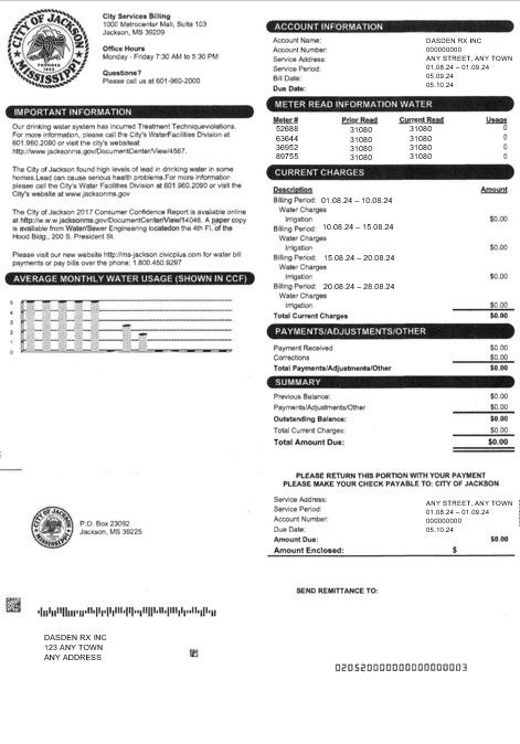USA CITY OF JACKSON business utility bill Word and PDF template PSD template